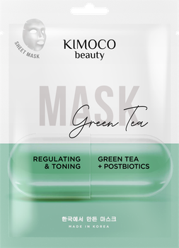 Regulująco-tonizująca maska w płachcie z ekstraktem z zielonej herbaty i postbiotykami, Kimoco Beauty, 23 ml