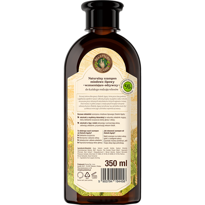 Szampon miodowo-lipowy do każdego rodzaju włosów, Receptury Zielarki, 350 ml