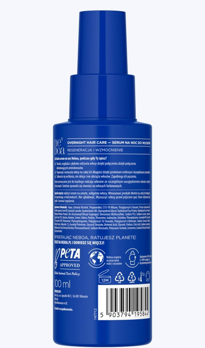 Regenerujące i wzmacniające serum na noc do włosów Overnight, Neboa, 100 ml