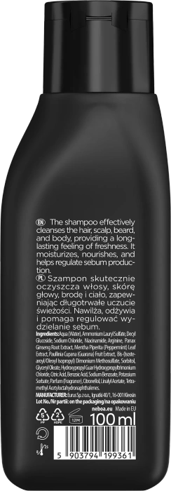 Mini Szampon dla mężczyzn 3w1 do włosów, brody i ciała energetyzujący, Neboa, 100 ml
