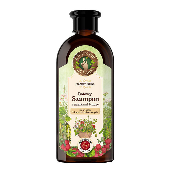 Szampon ziołowy do włosów cienkich i zniszczonych pączki brzozy i borówka, Receptury Zielarki, 350 ml