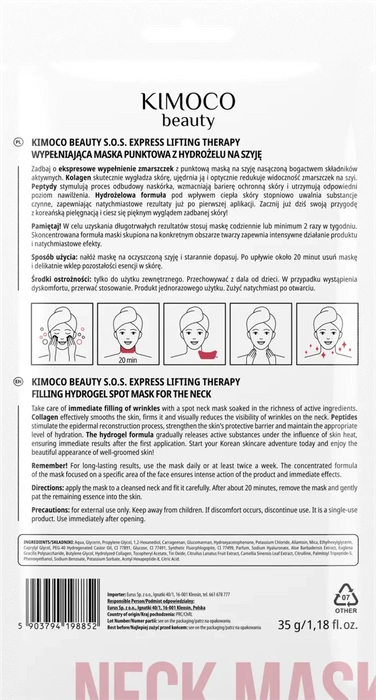 Maska punktowa na szyję, z hydrożelu, wypełniająca S.O.S. Express Lifting Therapy, Kimoco Beauty, 35 g