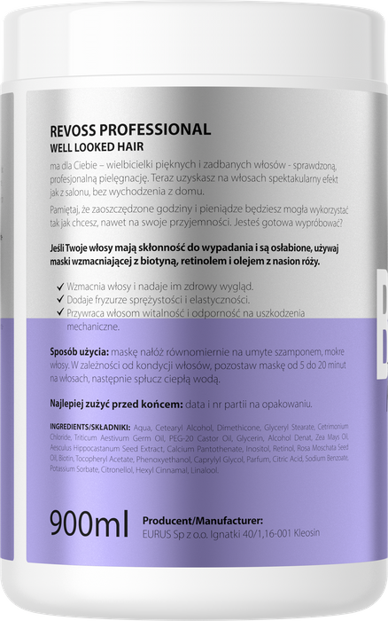 Maska do włosów wzmacniająca, z biotyną , Revoss, 900ml