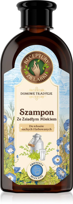  Szampon ze zsiadłym mlekiem do włosów suchych i farbowanych,  Receptury Zielarki, 350 ml