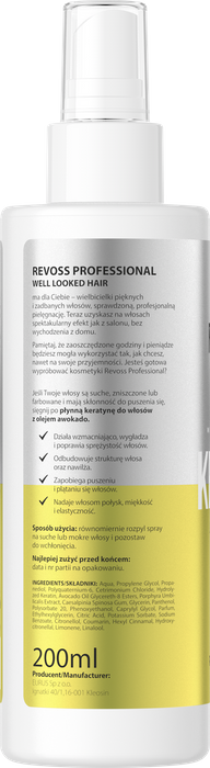 Keratyna do włosów w płynie z olejkiem z awokado, Revoss 200ml