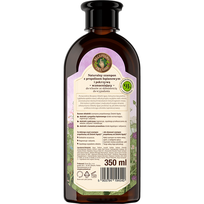 Szampon z propolisem łopianowym, Receptury Zielarki, 350 ml