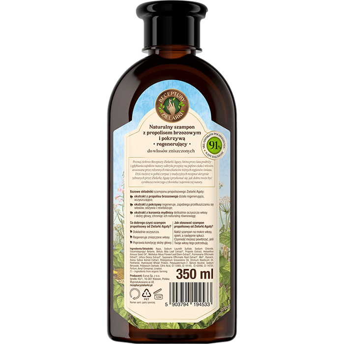 Szampon propolisowy do włosów zniszczonych Skarby Polne, Receptury Zielarki, 350 ml