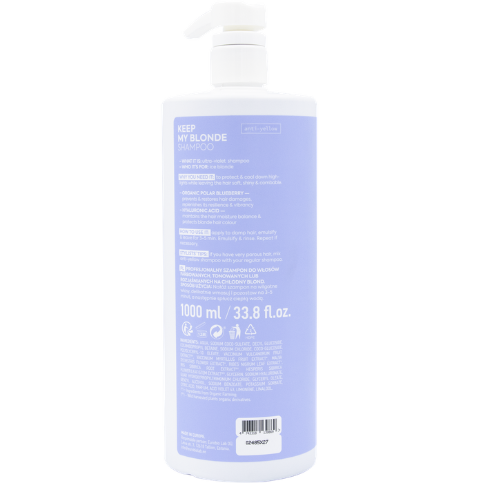 Profesjonalny szampon do włosów farbowanych, tonowanych lub rozjaśnianych na chłodny blond Keep My Blonde, Ice Professional, 1000 ml