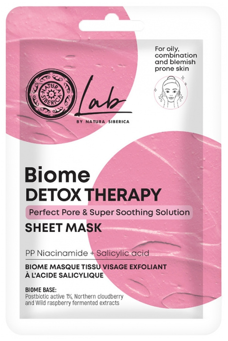 Maska w płachcie oczyszcza pory i wygładza Detox Therapy, Lab Biome, Natura Siberica, 25g