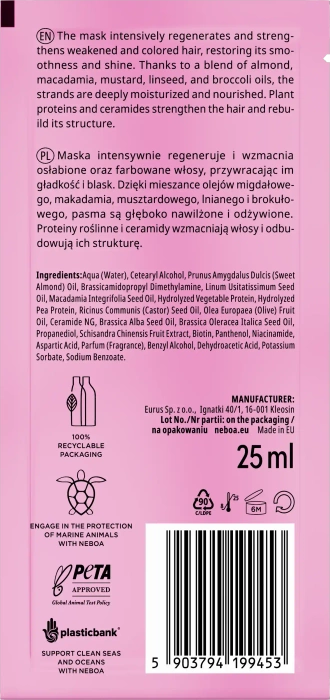 Mini Maska do włosów regeneracja i odbudowa, Repair & Shine, Neboa, 25 ml