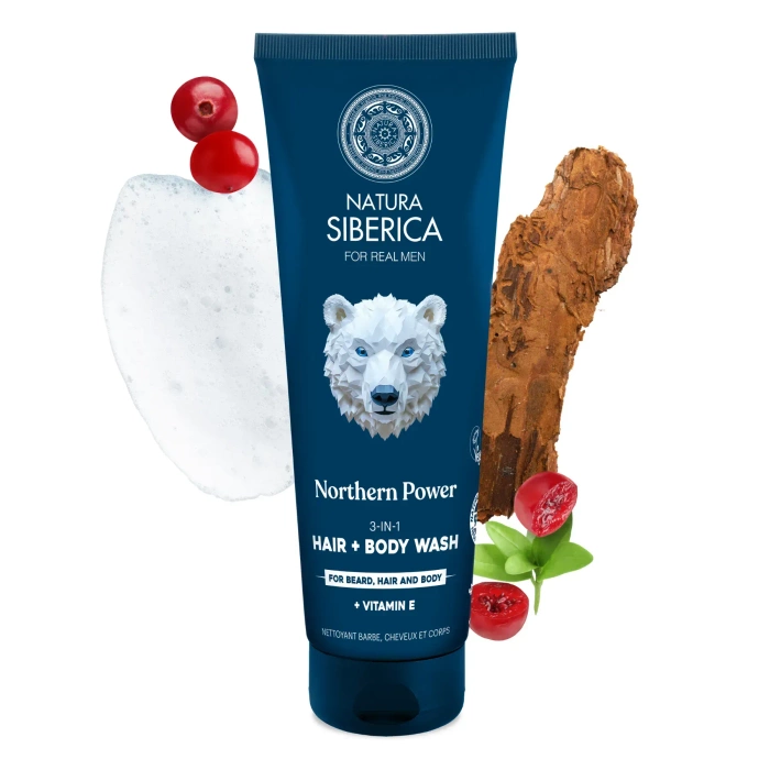 Szampon dla mężczyzn 3 w 1 do włosów, brody i ciała, Men Arctic Wild, Natura Siberica, 200 ml