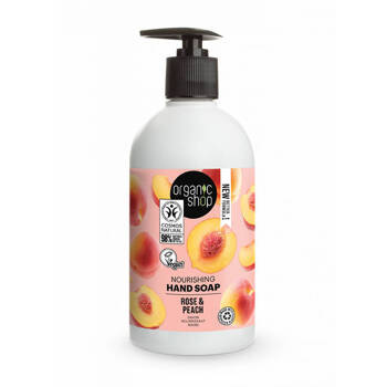 Organic Shop Wegańskie, certyfikowane odżywcze mydło do rąk Ekstrakt z brzoskwini & Hydrolat z róży 500ml