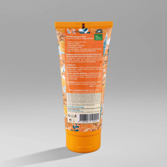 Wegańskie, odżywczo - nawadniające mleczko do ciała na bazie hydrolatu z rokitnika, Natura Siberica, 200ml