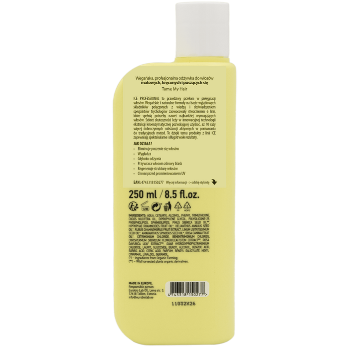 Wegańska, profesjonalna odżywka do włosów do włosów matowych, kręconych i puszących się Tame My Hair, Ice Professional, 250 ml