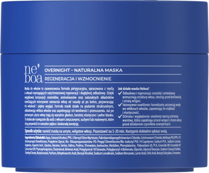 Maska do włosów, cermaidowa, regeneracja i wzmocnienie Neboa, Overnight Hair Care, 300ml