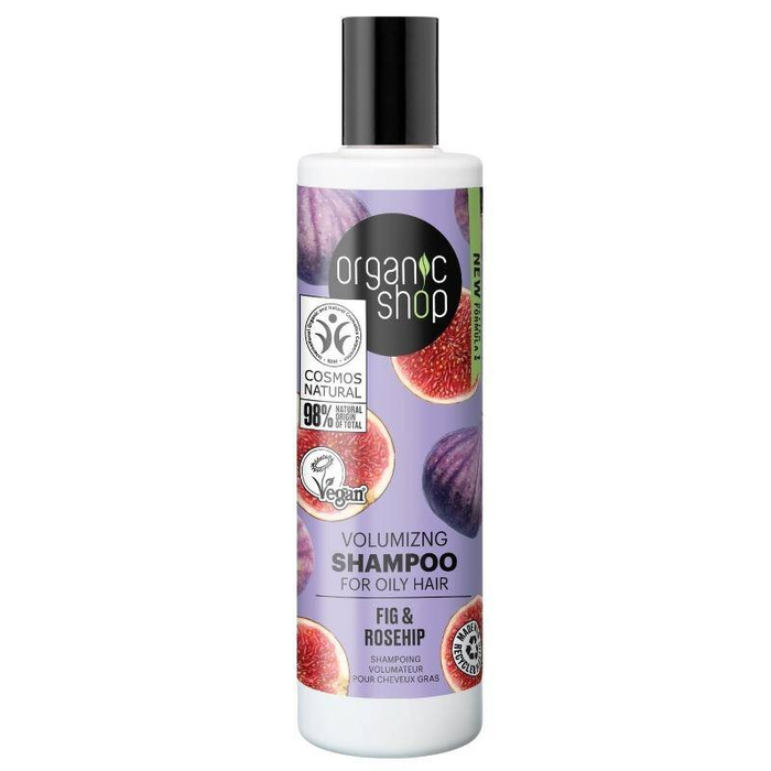 Szampon do włosów przetłuszczających się zwiększająca objętość, Figa & Dzika Róża, Organic Shop,  280ml