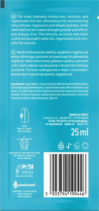 Mini Maska do włosów nawilżenie i wygładzenie, Hydration & Smoothness, Neboa, 25 ml