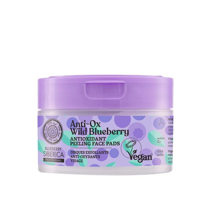 Antyoksydacyjne Płatki Peelingujące do Twarzy Blueberry, Natura Siberica, 20 szt.