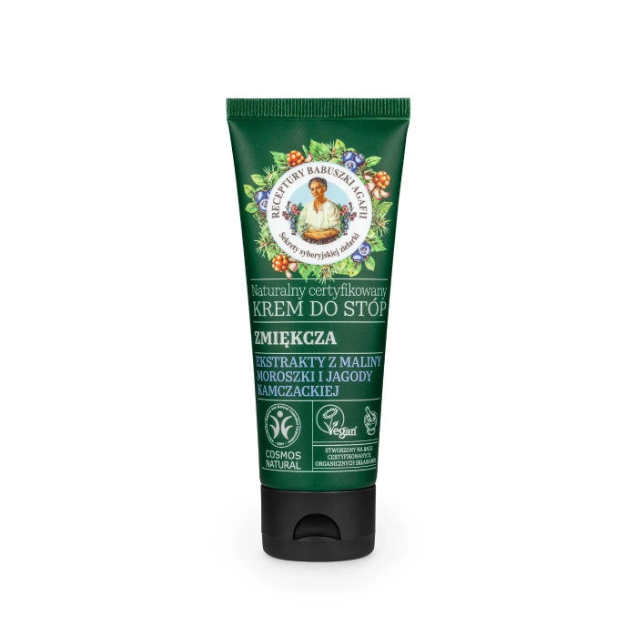 Naturalny, zmiękczający krem do stóp z maliną moroszką i jagodą kamczacką, Babuszka Agafia, 75 ml