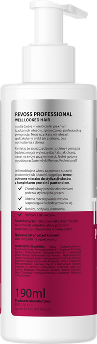 Termoochronne mleczko do stylizacji włosów, Revoss, 190 ml