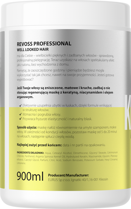 Maska regeneracyjna z keratyną, Revoss, 900ml