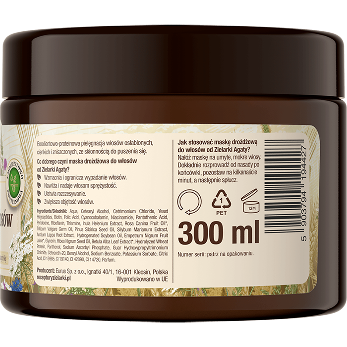 Drożdżowa maska do włosów, Receptury Zielarki, 300 ml
