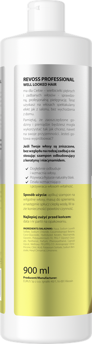 Szampon odbudowujący z keratyną, Revoss, 900 ml