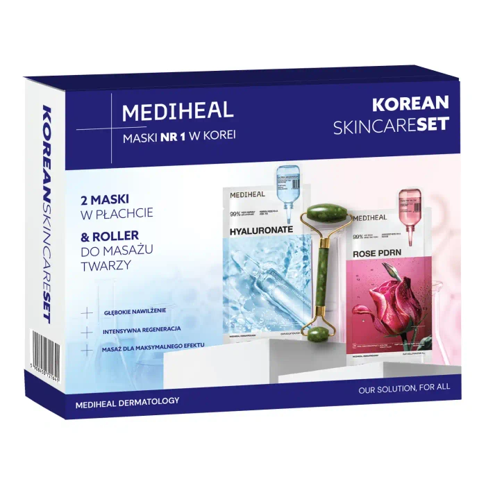 Zestaw nawilżająco-regenerujący 2 maski i roller, Mediheal, 2x24ml + 1 szt