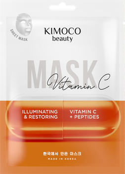 Rozświetlająco-regenerująca maska w płachcie z witaminą C i peptydami, Kimoco Beauty, 23 ml