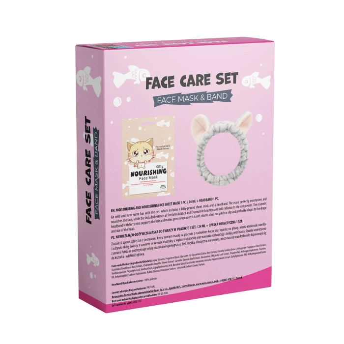 Zestaw Maska w płachcie nawilżająca Kot + Opaska Kot, Mond'Sub, 24 ml