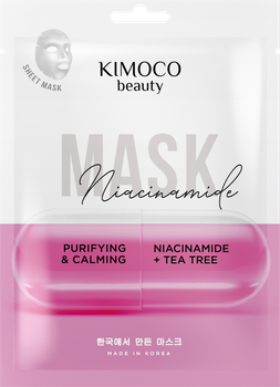 Oczyszczająco-kojąca maska w płachcie z niacynamidem i ekstraktem z drzewa herbacianego, Kimoco Beauty, 23 ml